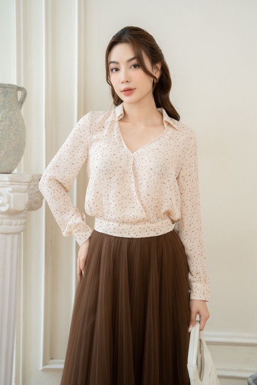 Cream Floral Woven Shirt (Áo nữ)