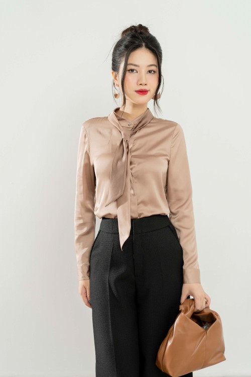 Light Brown Long Sleeves Silk Shirt