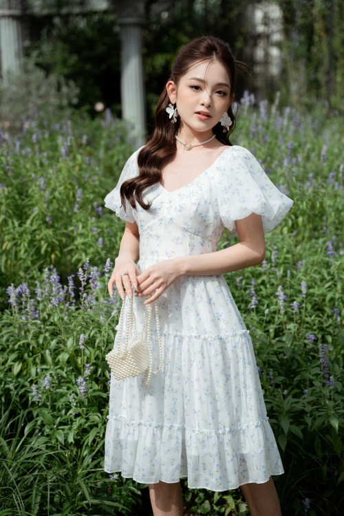 Z-White Plunging Floral Midi Dress