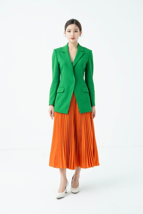 Orange Pleated Midi Woven Skirt (Chân váy)