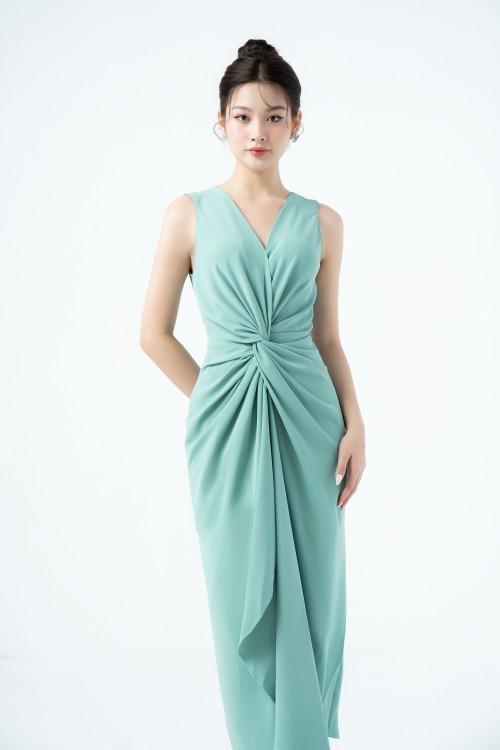 Mint Sarong Midi Silk Dress