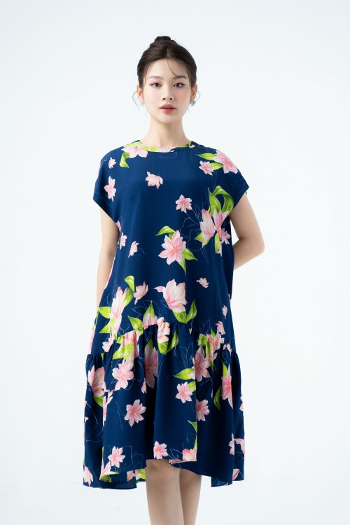 Dark Blue Lily  Midi Dress