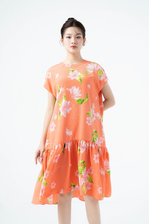 Orange Lily  Midi Dress