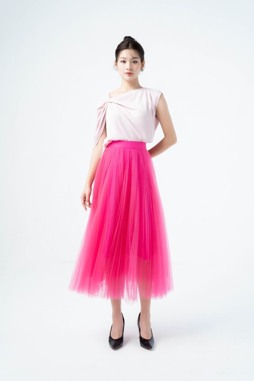 Pink Short Sleeves Silk Top (áo nữ) 1