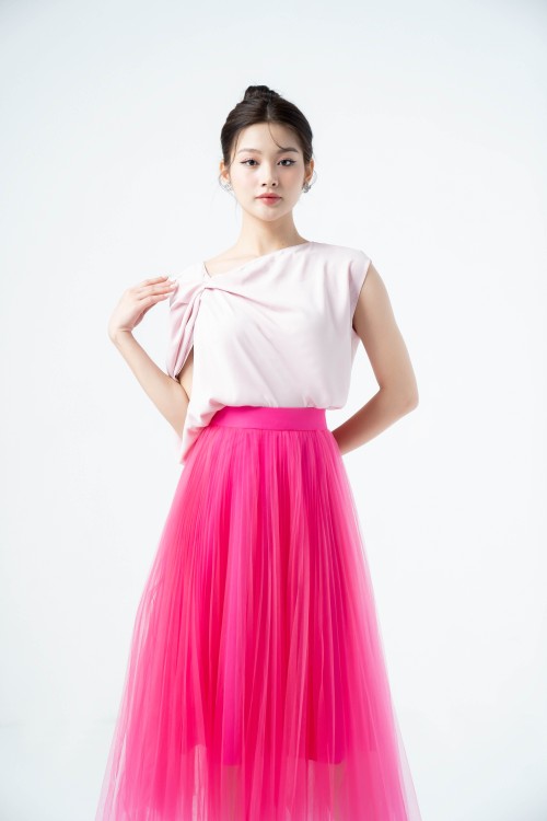 Pink Short Sleeves Silk Top (Áo nữ)
