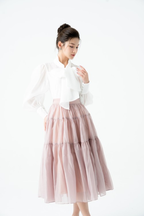 Light Mauve Pleated Midi Skirt (Chân váy)