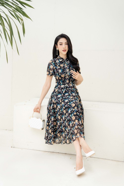 Black Floral Madi Voile Dress
