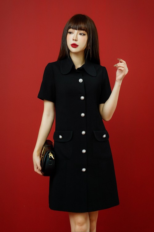 Sixdo Black Short Sleeves Mini Woven Dress