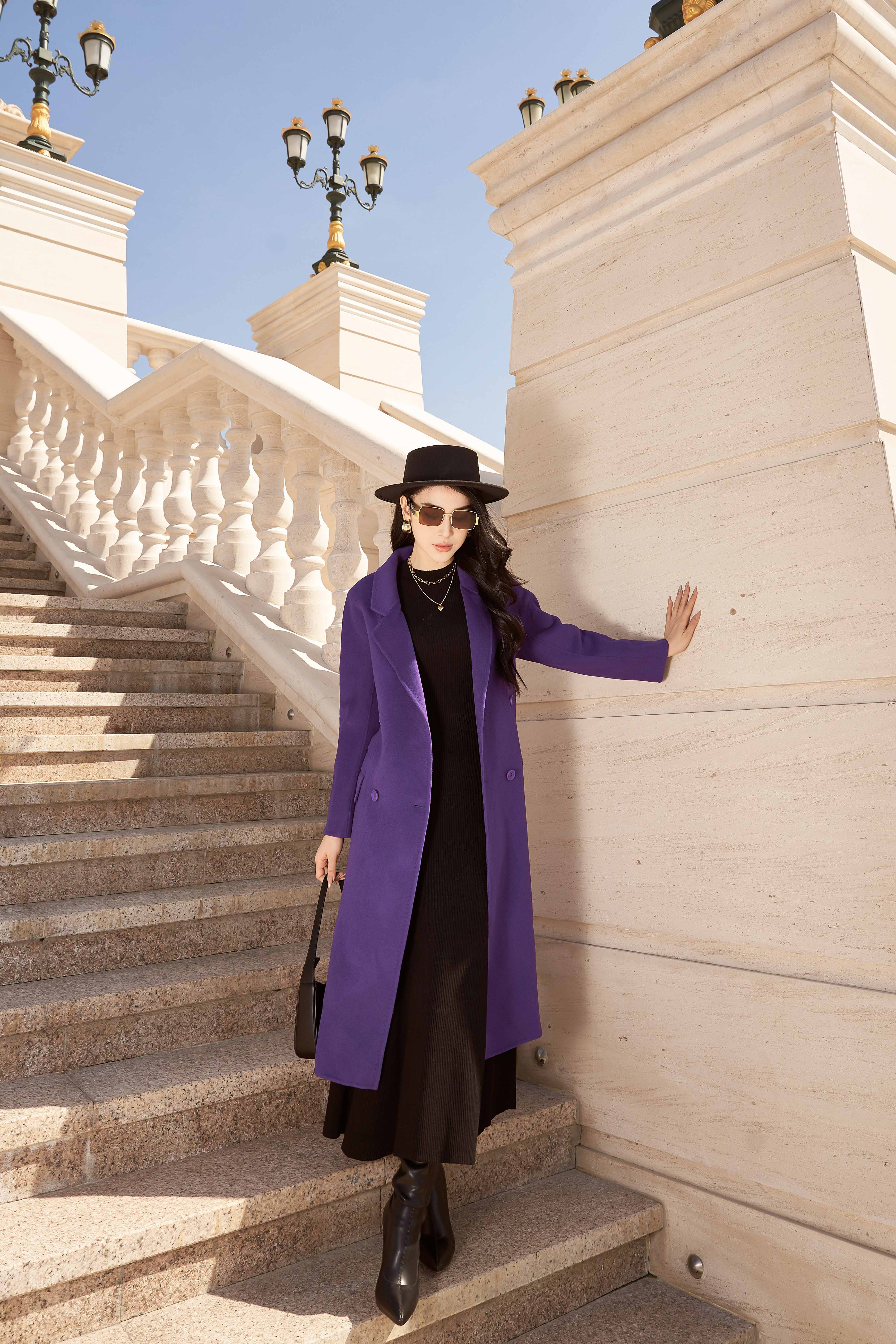 Áo khoác dáng dài - Purple Notch Lapel Neck Long Coat