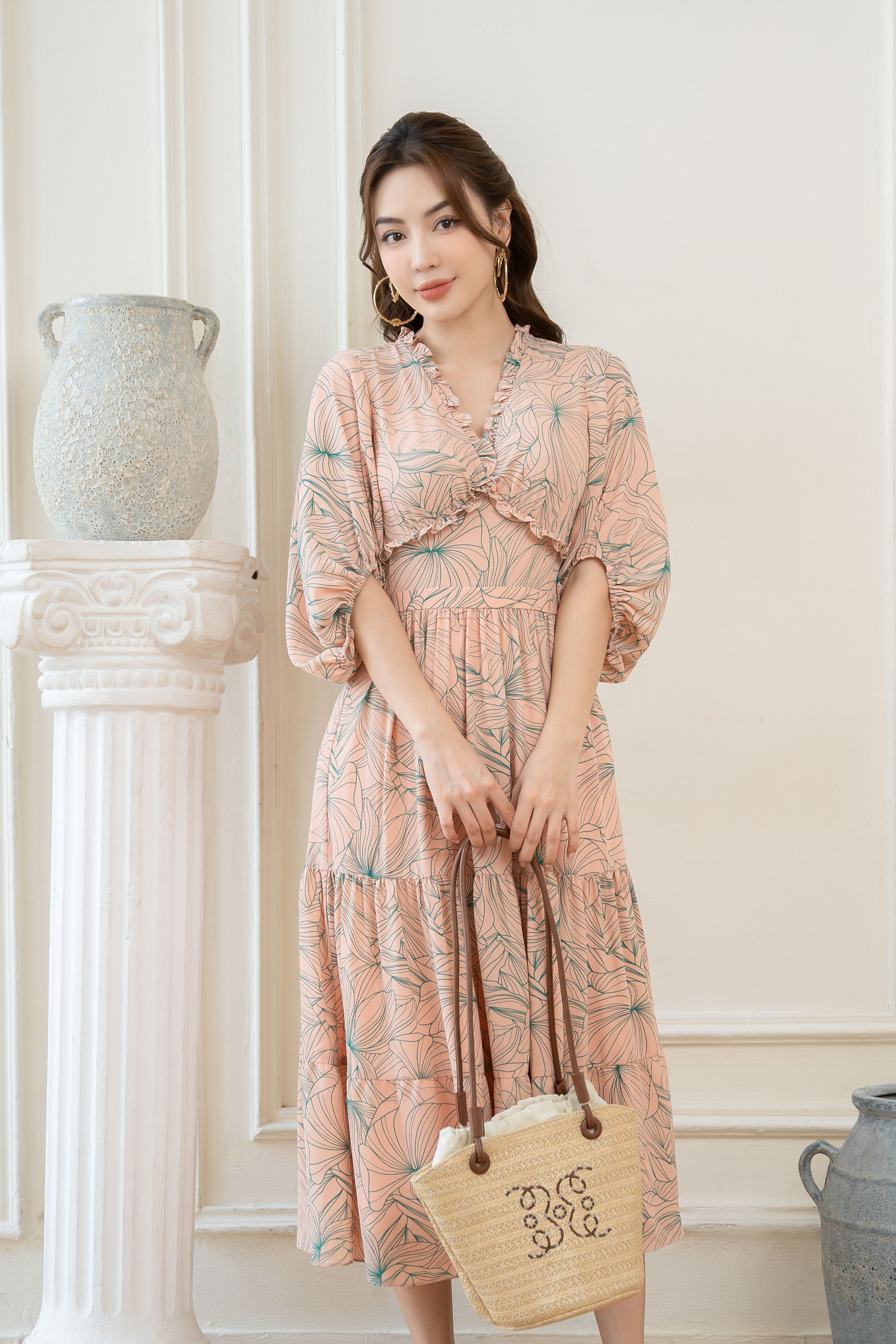 Váy Đầm - Floral Midi Chiffon Dress 1