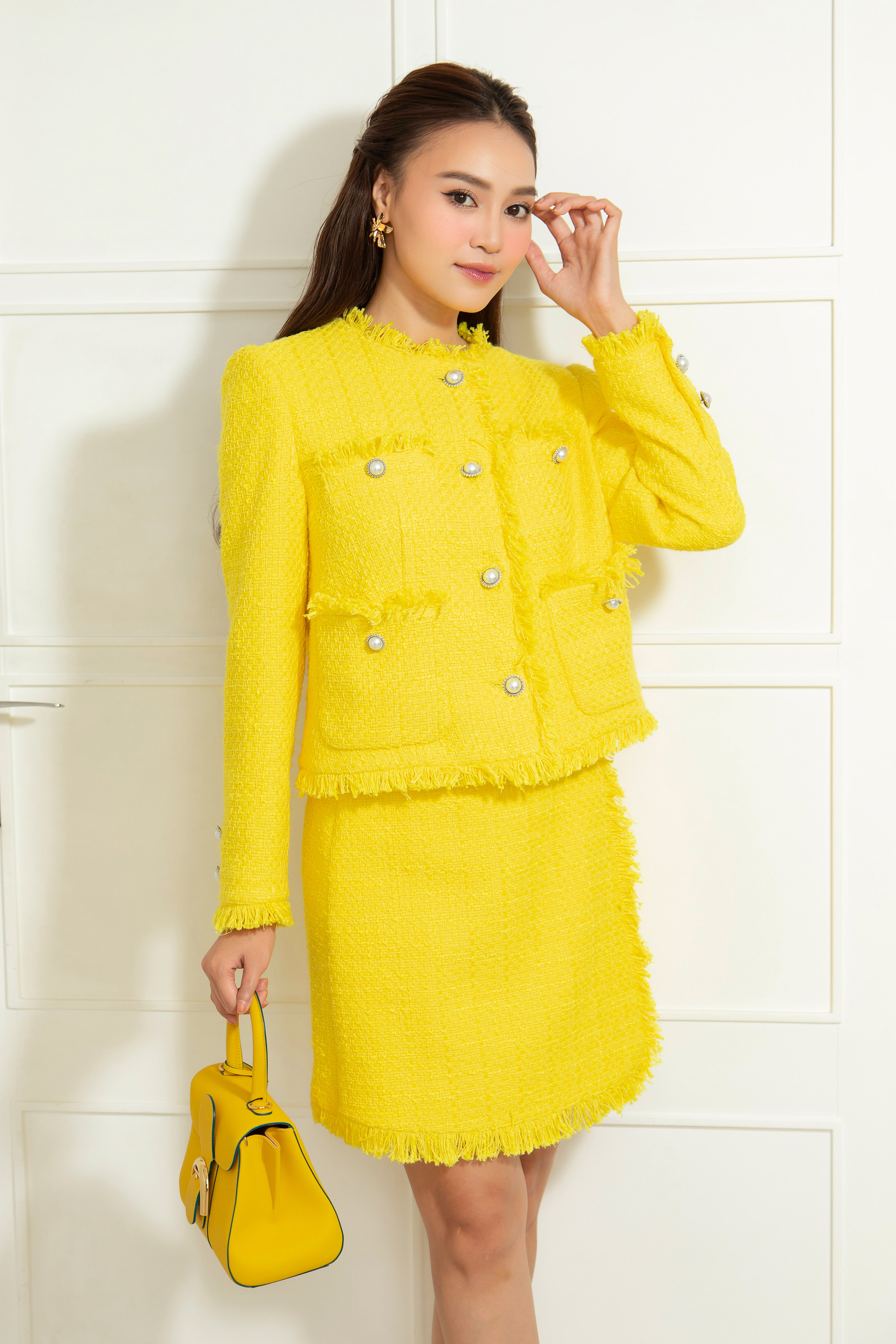 chanel yellow tweed jacket