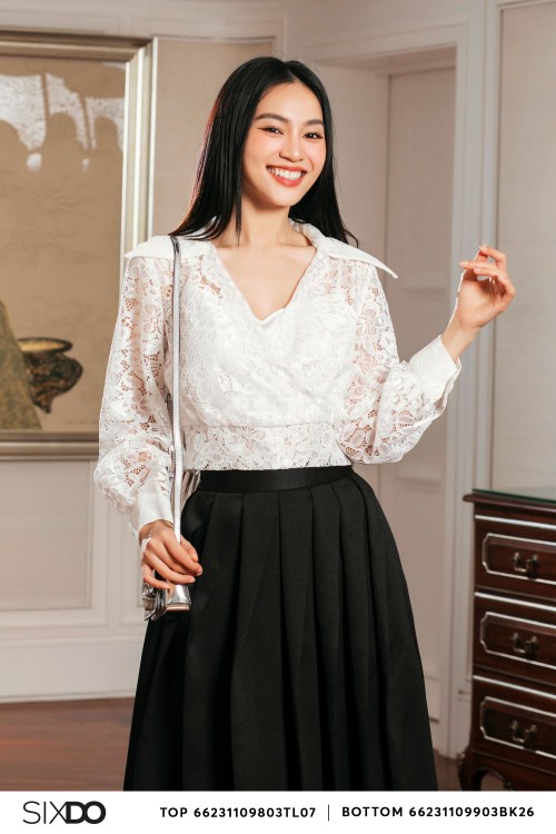 White Long Sleeves Lace Shirt