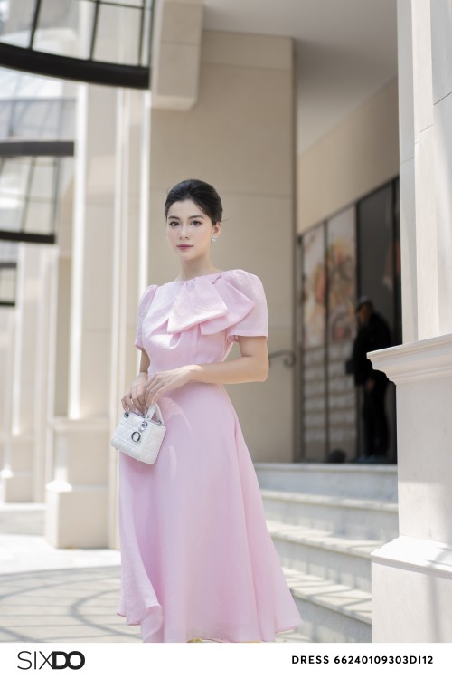 Pink Organza Midi Dress