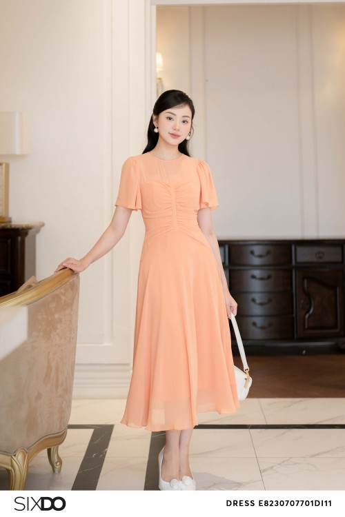 Orange Midi Chiffon Dress