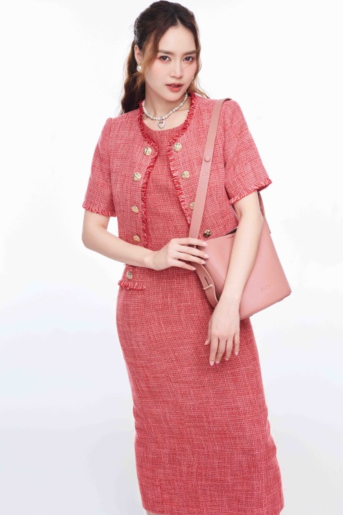 Sixdo Red Tweed Sleeveless Dress