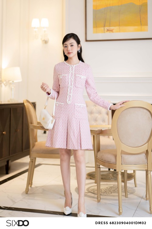 Light Pink Long Sleeves Mini Woven Dress