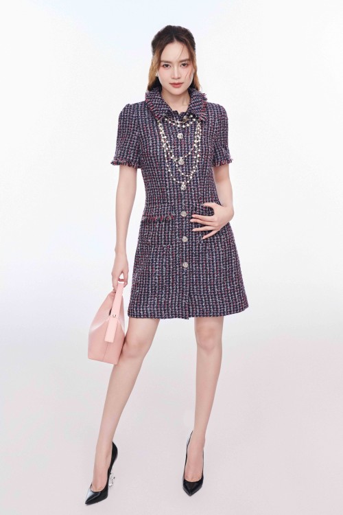 Sixdo Navy Tweed Mini Dress