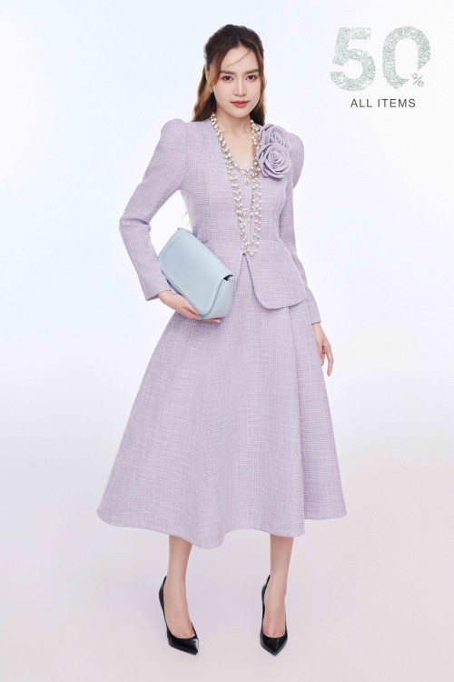 Purple Tweed Flared Skirt