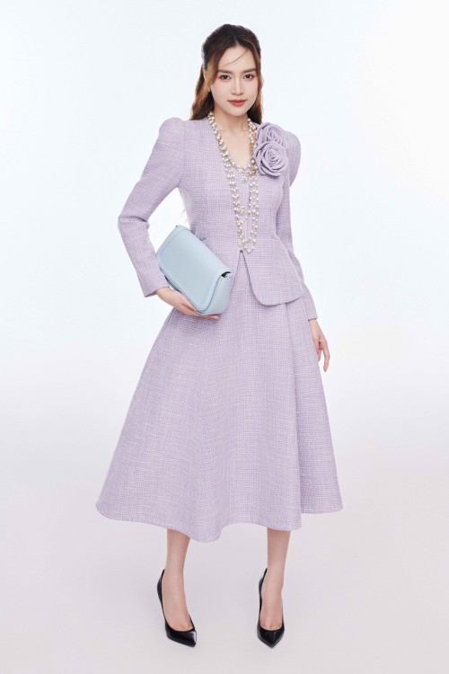 Purple Tweed Flared Skirt