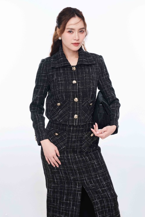 Black Long Sleeves Tweed Vest 4