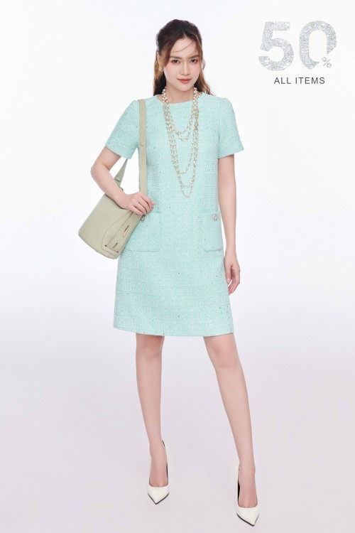 Turquoise Tweed Loose Dress