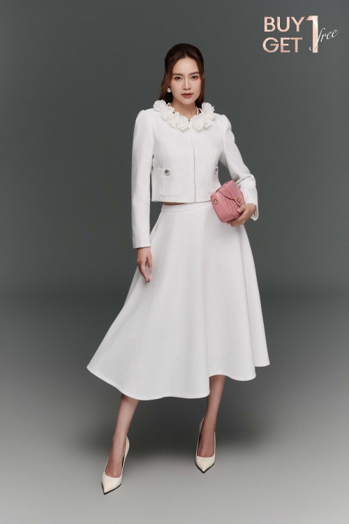 White Tweed Flared Skirt