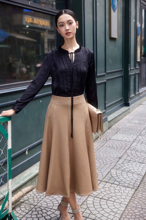 Sixdo Yellowish Brown Tuytsi Flared Skirt