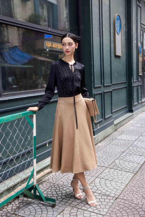 Yellowish Brown Tuytsi Flared Skirt