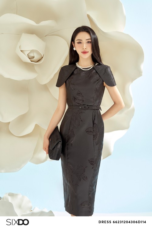 Black Brocade Midi Dress