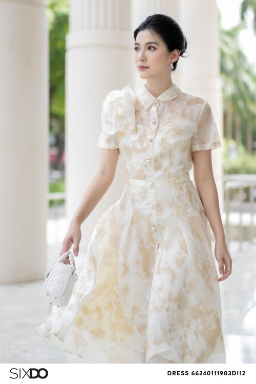 Off White 3D Flower Organza Midi Dress