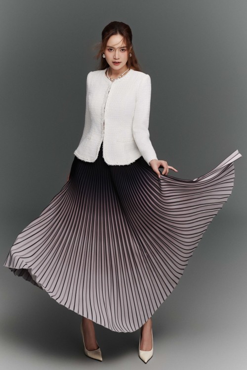 Pleated Woven Flared Skirt