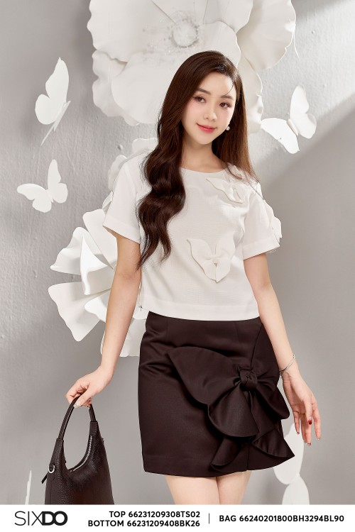 Sixdo Black 3D Butterfly Taffeta Mini Skirt
