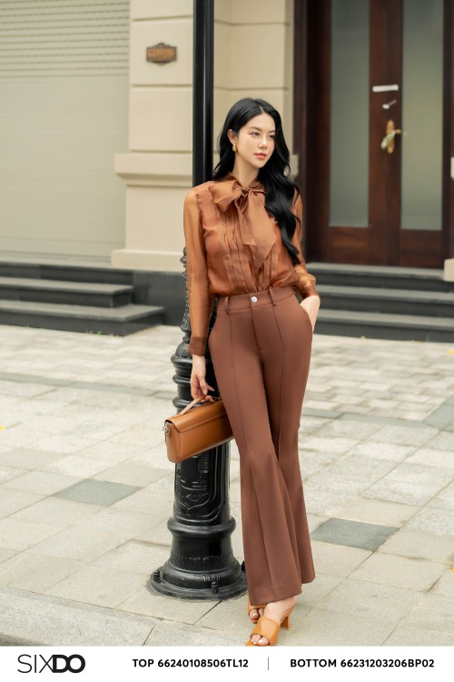 Brown Flared Woven Pants