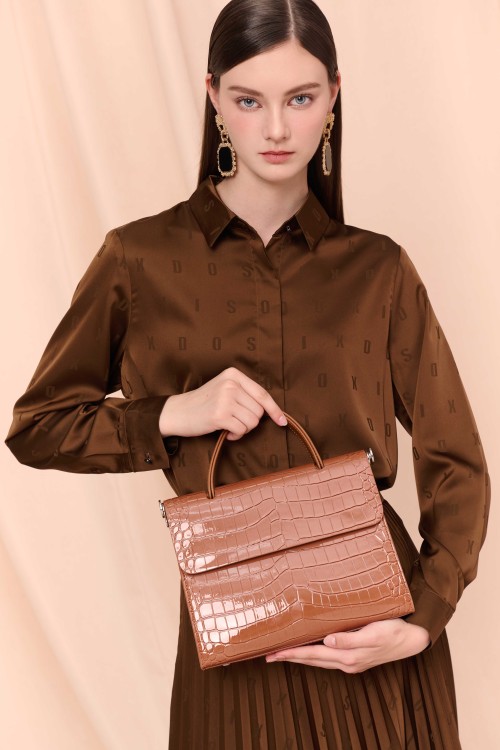 Brown Long Sleeves Silk Shirt 2