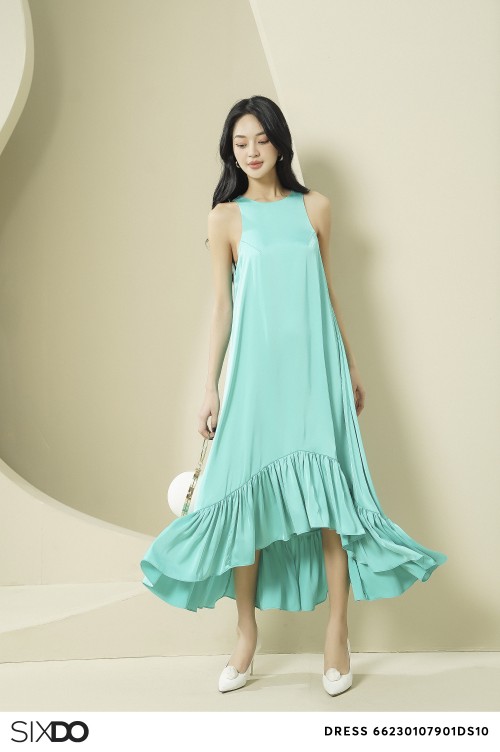 Turquoise Sleeveless Midi Silk Dress