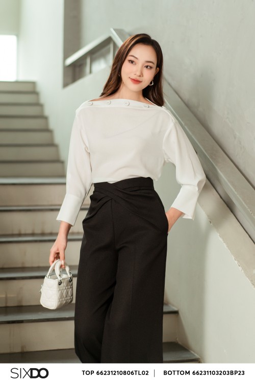 White Long Sleeves Woven Top