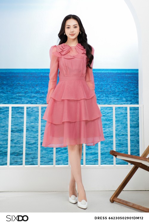 Sixdo Dark Pink Mini Dress With Flower