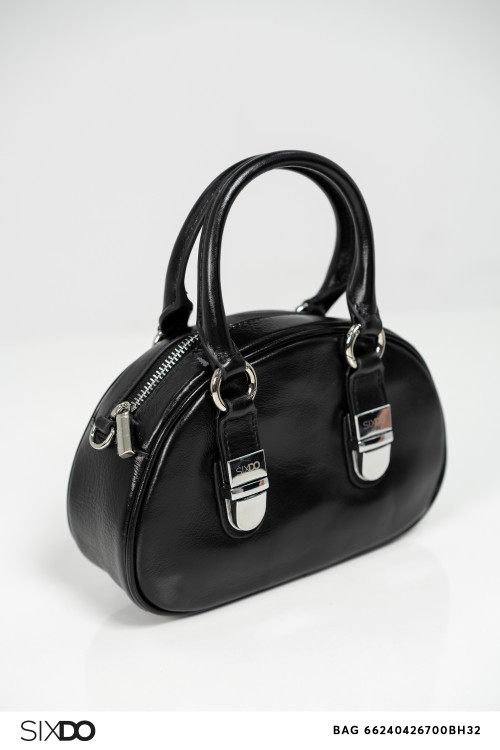 Sixdo Black Round Leather Baguette Bag