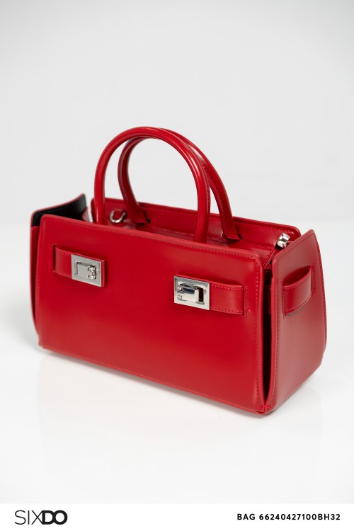 Sixdo Red Rectangle Leather Hand Bag