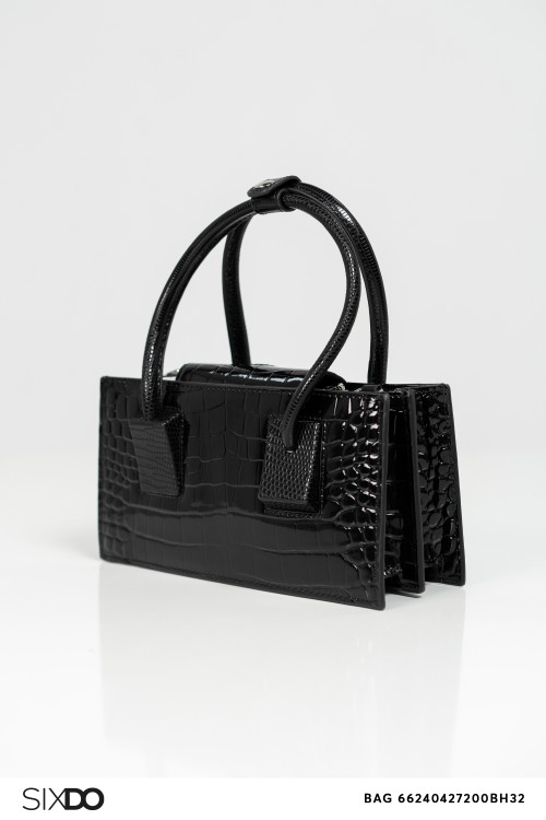 Sixdo Black Crocodile Pattern Leather Hand Bag