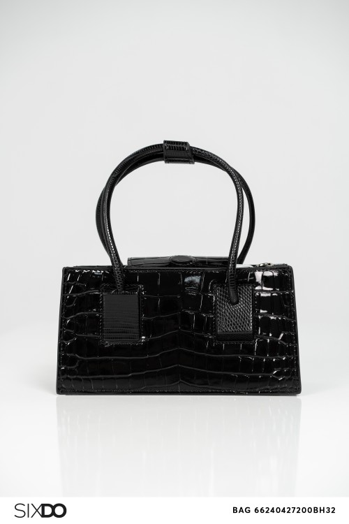 Black Crocodile Pattern Leather Hand Bag