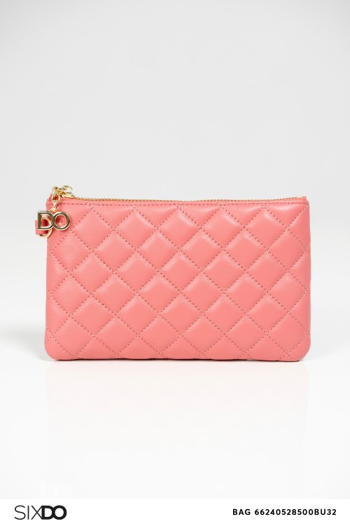 Pink Zipper Leather Long Wallet