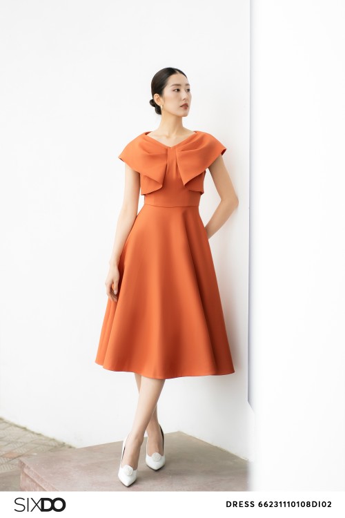 Orange Woven Midi Dress