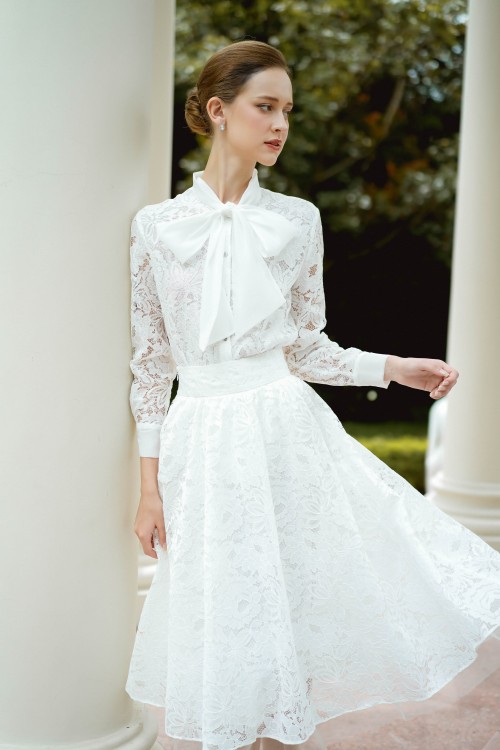 White Bow-tie Lace Blouse