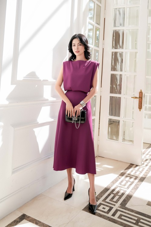 Dark Violet Silk Flared Skirt