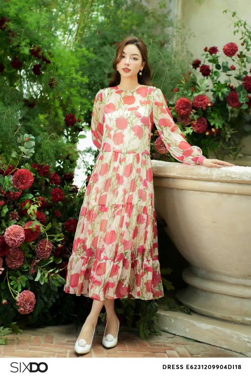 Floral Voile Midi Dress 0