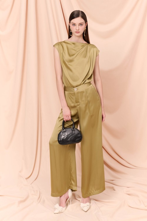 Olive Wide Leg Silk Pants