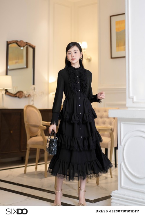 Black Midi Chiffon Dress