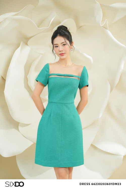Green Illusion Neckline Mini Raw Dress