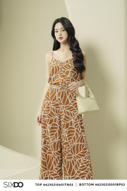 Printed Brown Camisole Woven Top